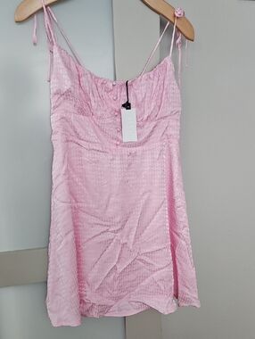 Astr Pink Satin Jacquard Button-Front Dress
